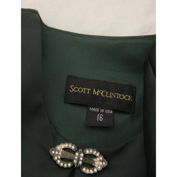 Vintage Scott McClintock Green Satin Gown & Jacket Holiday Occasion 16 - Picture 3 of 8